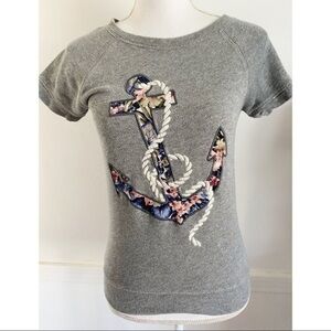 J. Crew • Grey Anchor Short Sleeve Sweatshirt